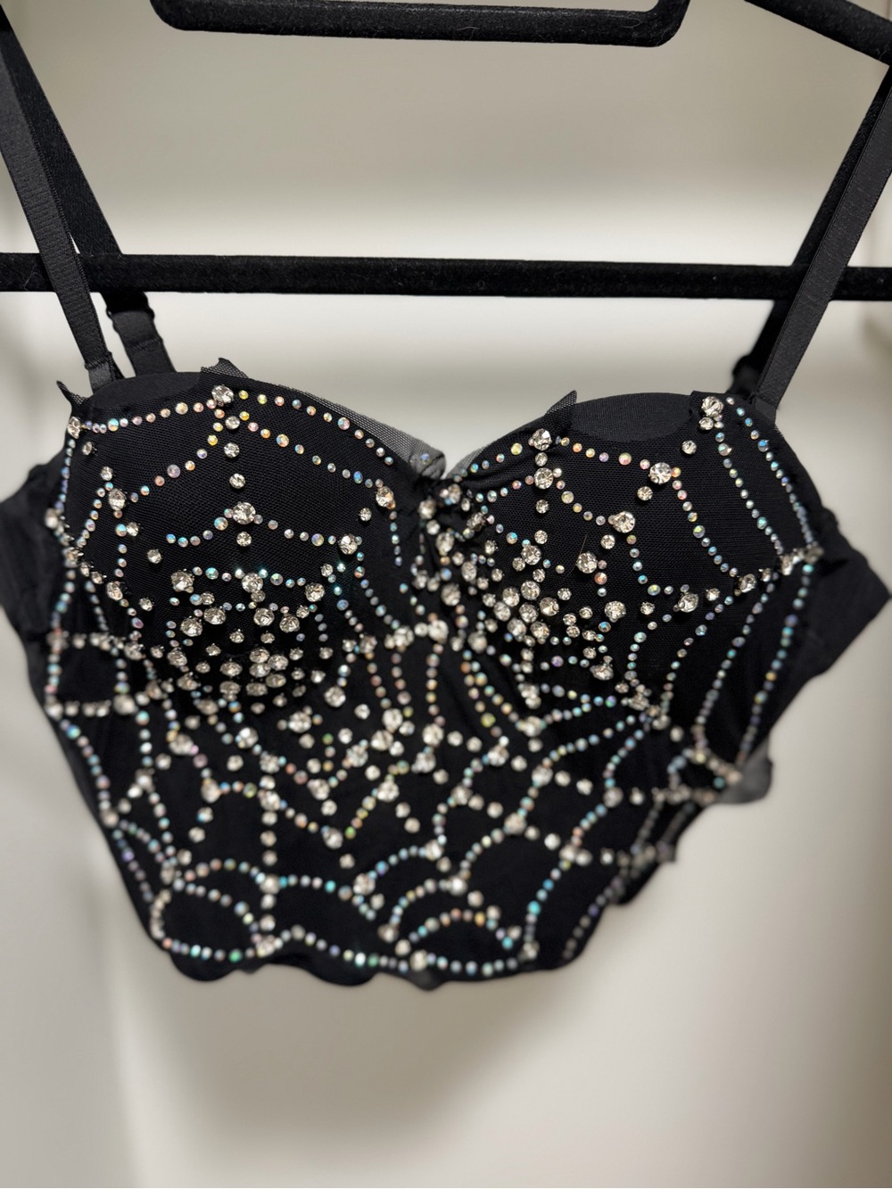 Chicwish Black Studded Spiderweb Bustier Crop Top with Silver Embellishment